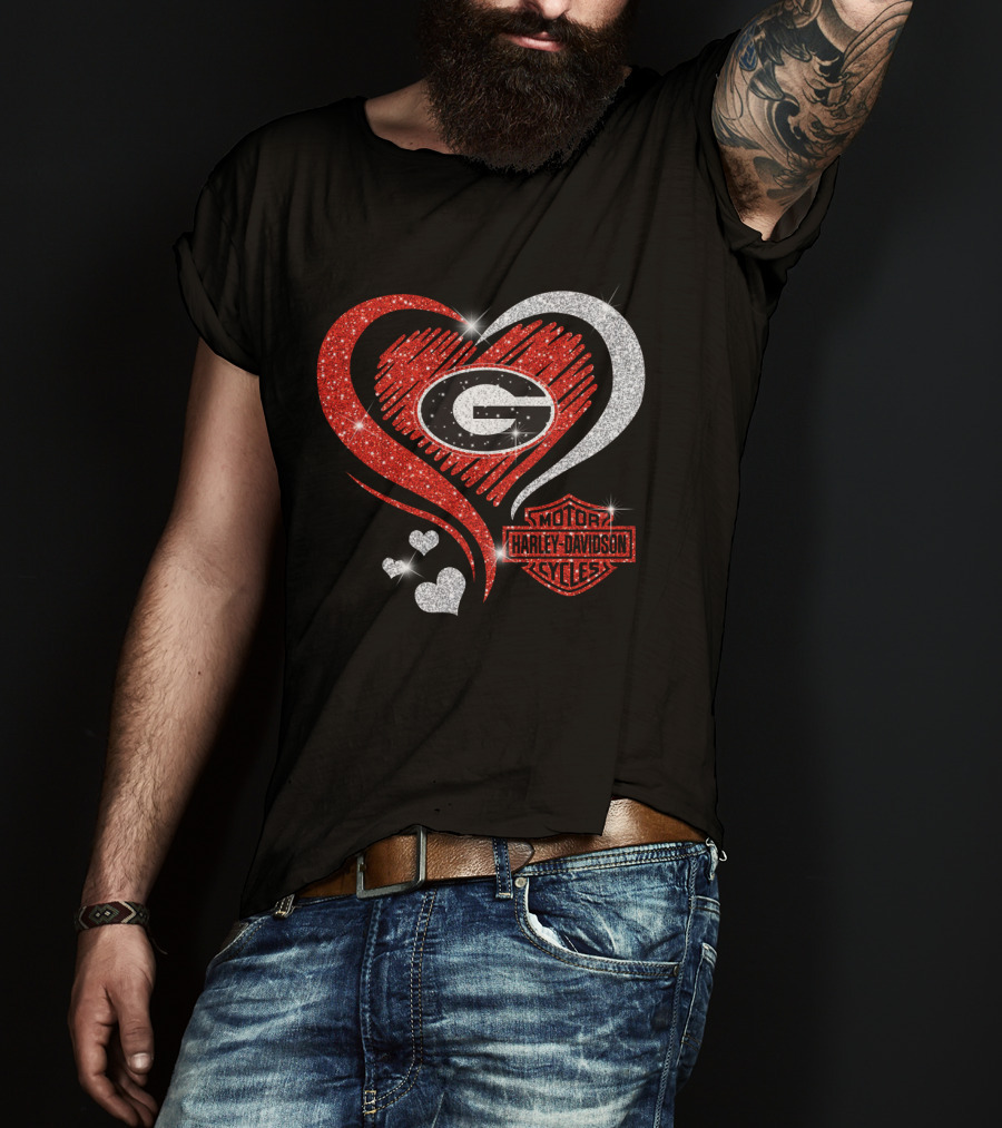 Georgia Bulldogs Harley Davidson Love Heart T-Shirt