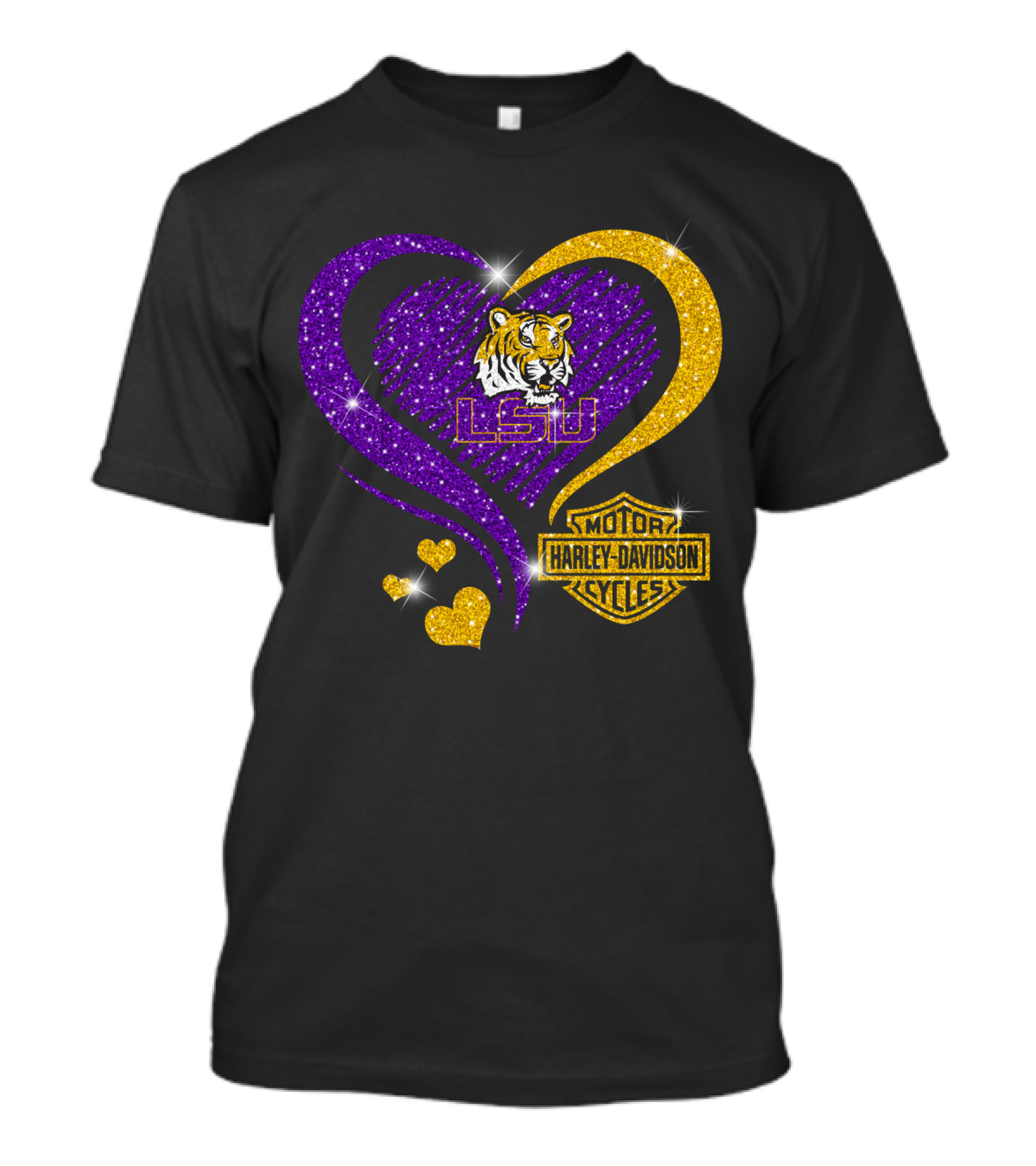 Hd Ncaa Lsu Tigers Heart Harley Davidson Motorcycle Cycles T-Shirt