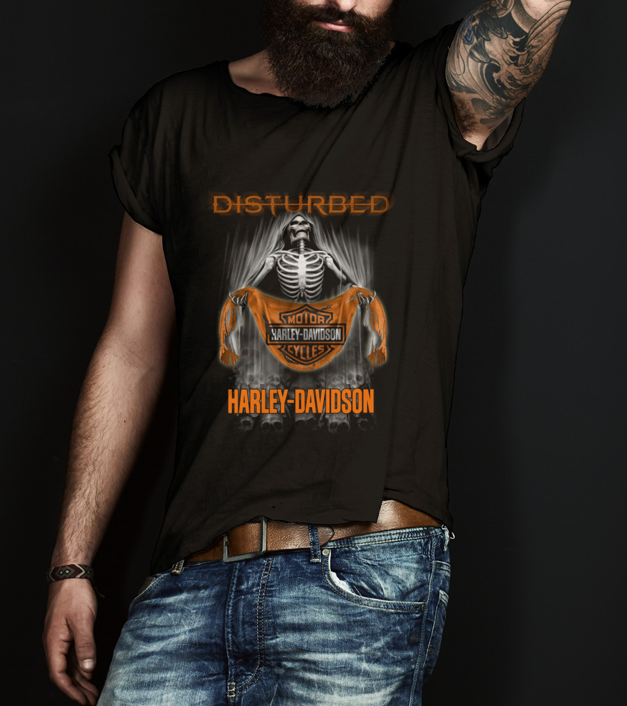 Disturbed Harley Davidson Motor Cycles Skeleton T-Shirt