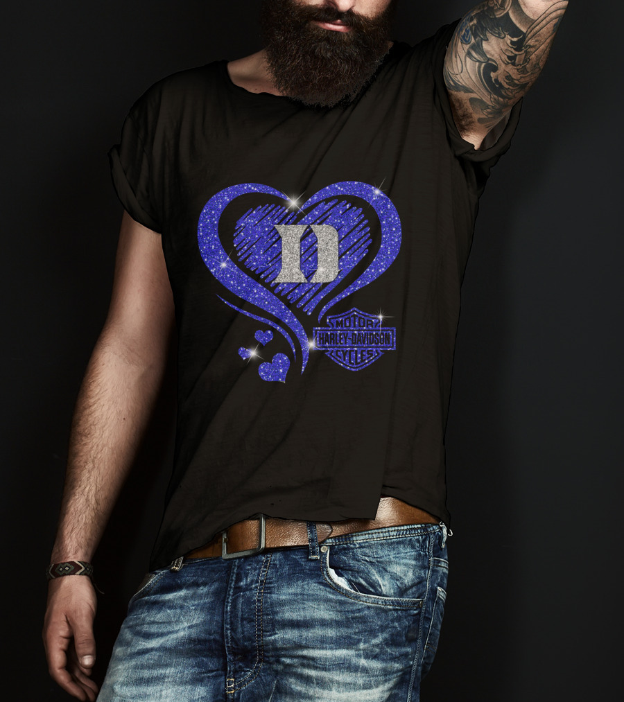 Ncaa Duke Blue Devils Harley Davidson Heart Sparkle T-Shirt