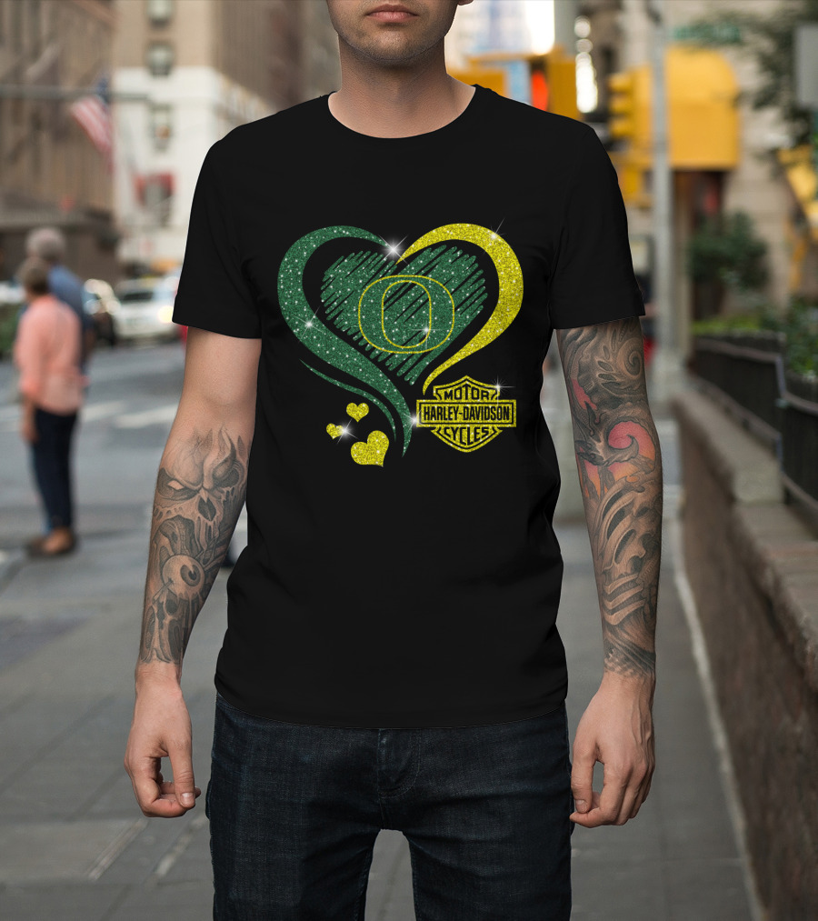 Motor Harley Davidson Cycles Oregon Ducks Heart Sparkle T-Shirt