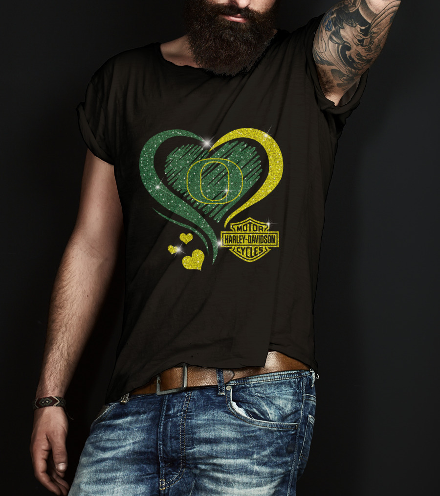 Motor Harley Davidson Cycles Oregon Ducks Heart Sparkle T-Shirt