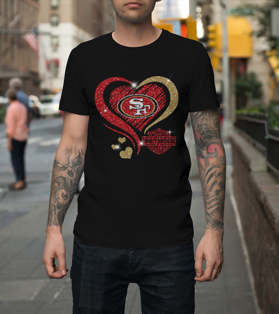 San Francisco 49ers Harley Davidson Motorcycles Heart T-Shirt