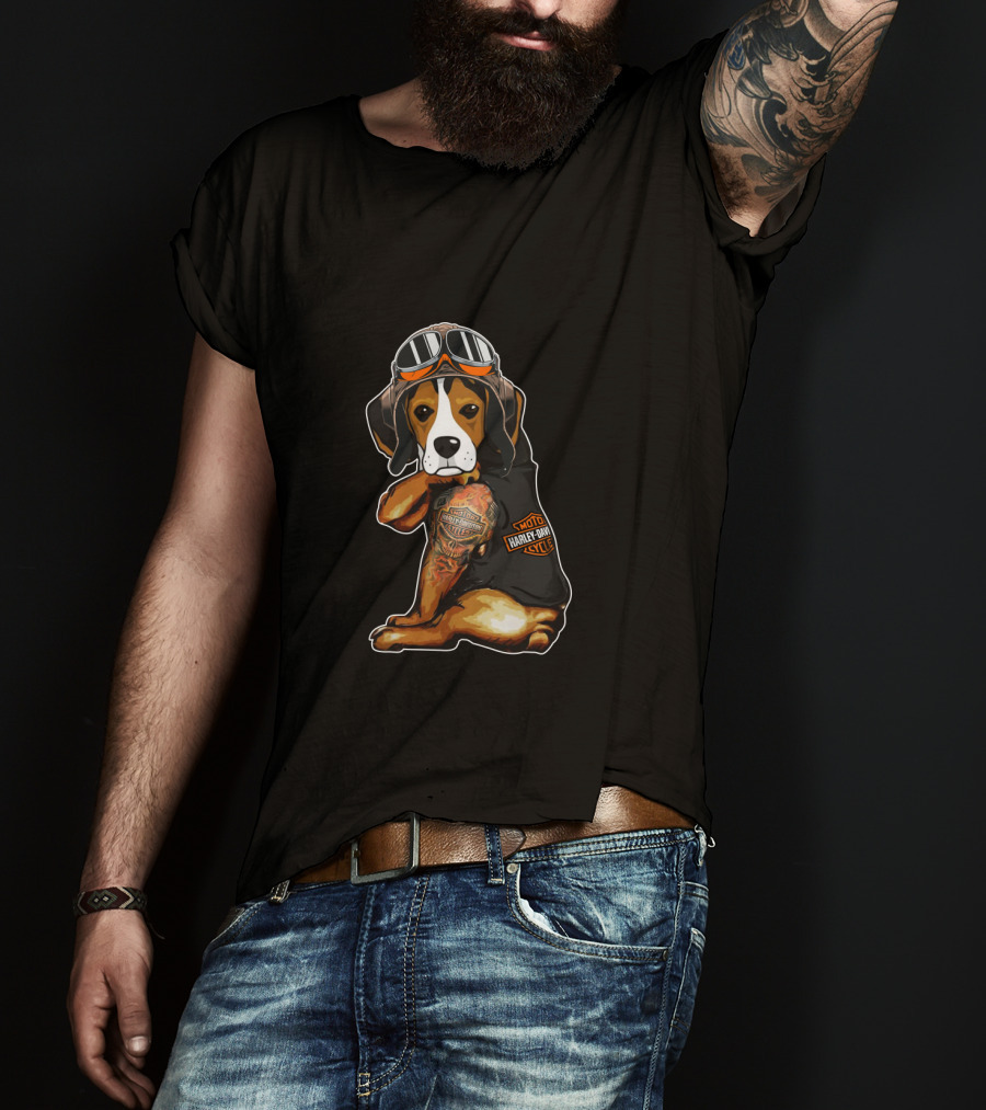 Harley Davidson Beagle With Goggles And Tattoo T-Shirt