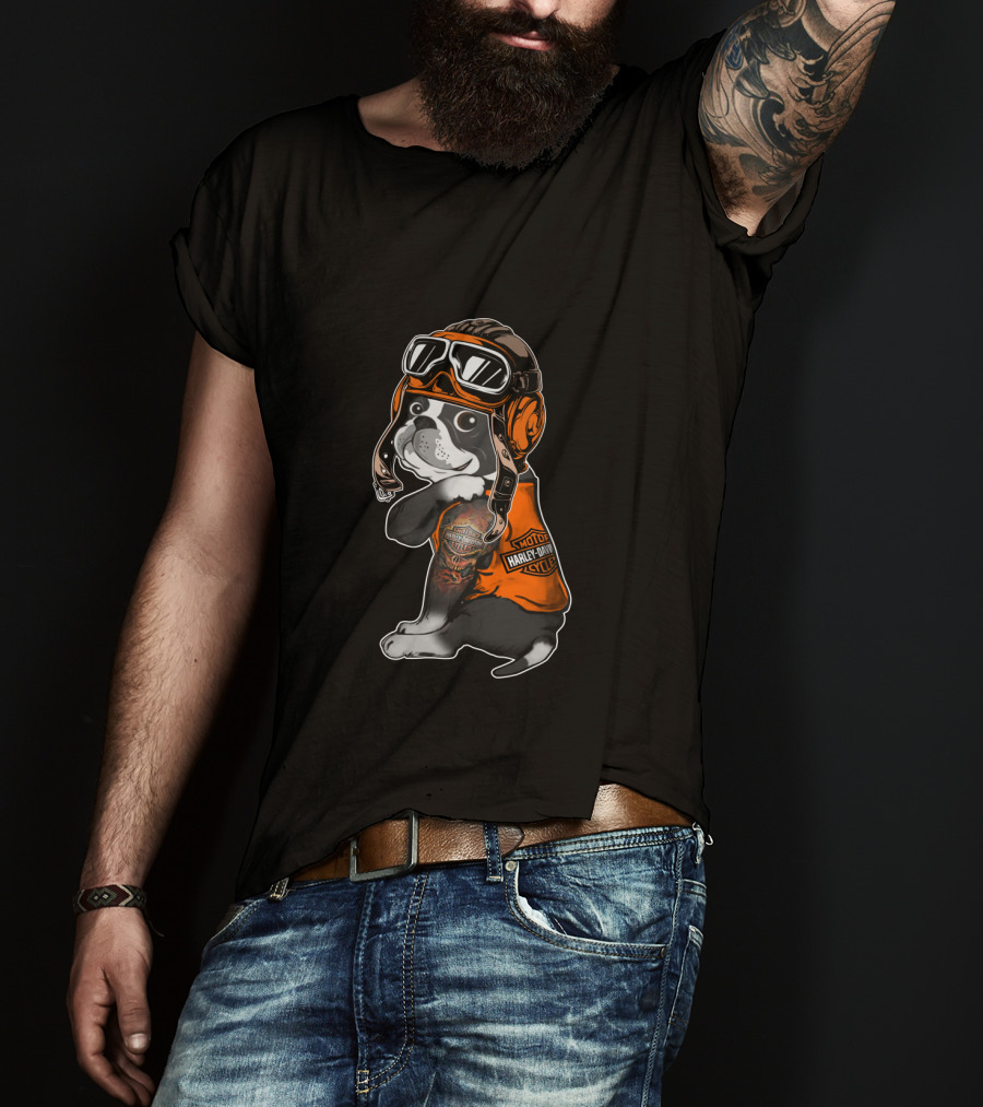 Hd Tatoo Boston Terrier Harley Davidson Moto Goggles T-Shirt