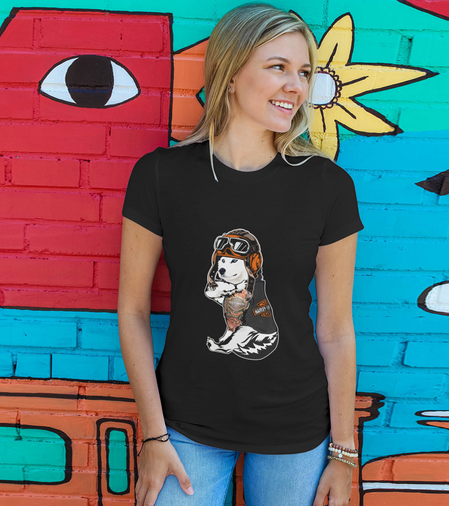 Harley Davidson Biker Husky With Hd Tattoo T-Shirt