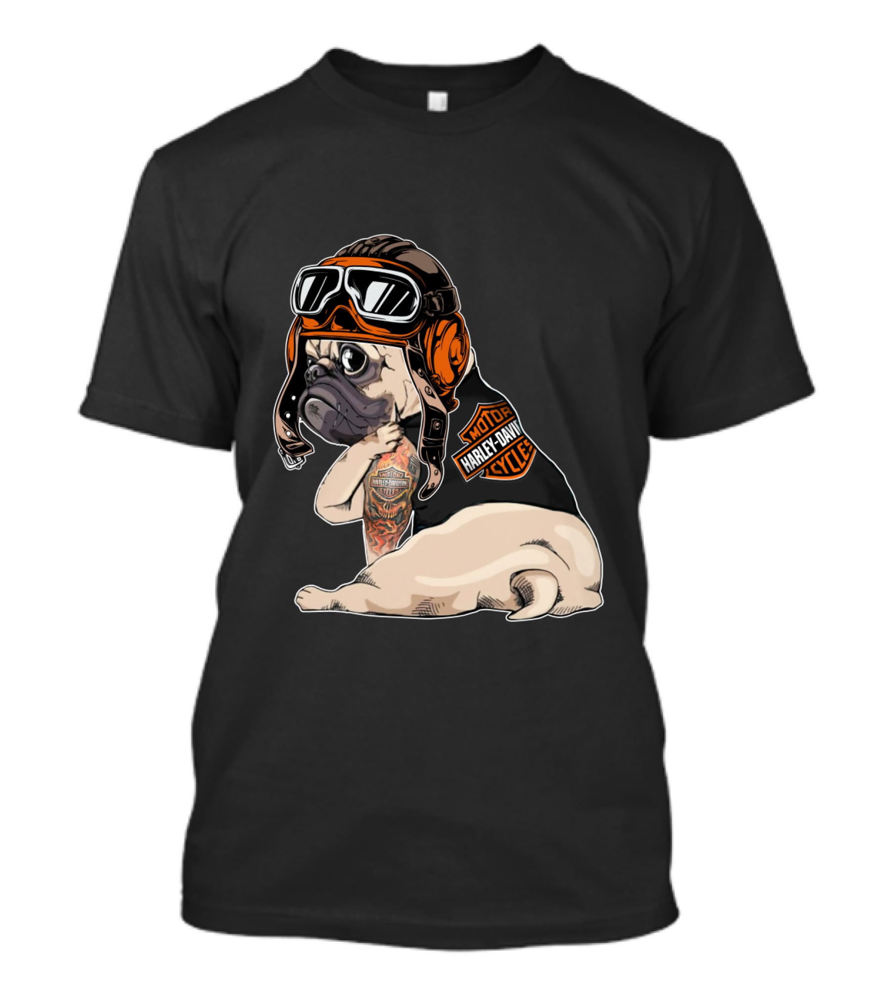 Hd Tattoo Pug Harley Davidson Motorcycle T-Shirt