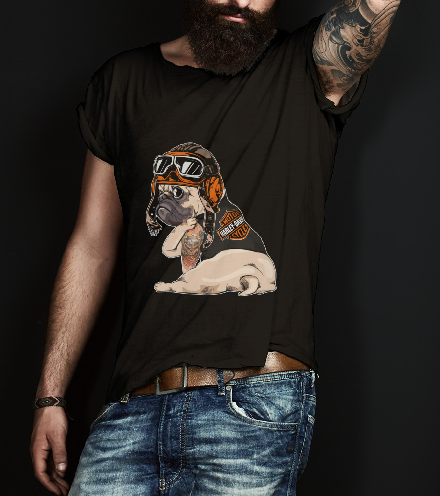 Hd Tattoo Pug Harley Davidson Motorcycle T-Shirt