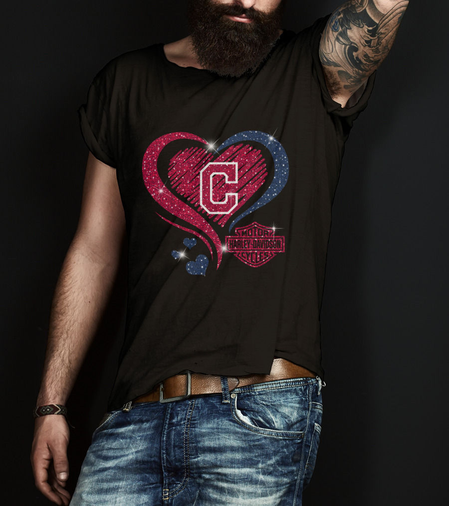Cleveland Indians Heart Harley Davidson Styles T-Shirt