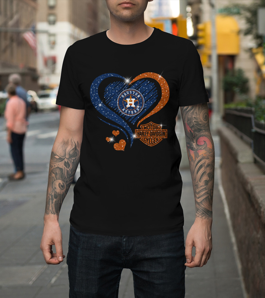 Houston Astros Harley Davidson Heart And Sparkle Combination T-Shirt