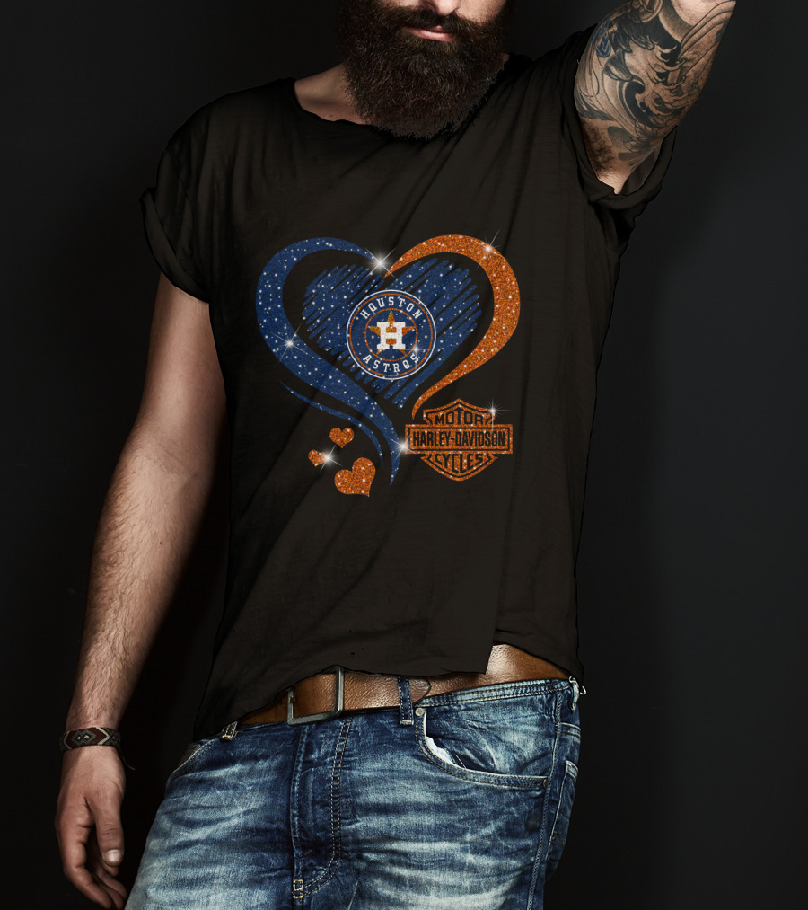 Houston Astros Harley Davidson Heart And Sparkle Combination T-Shirt