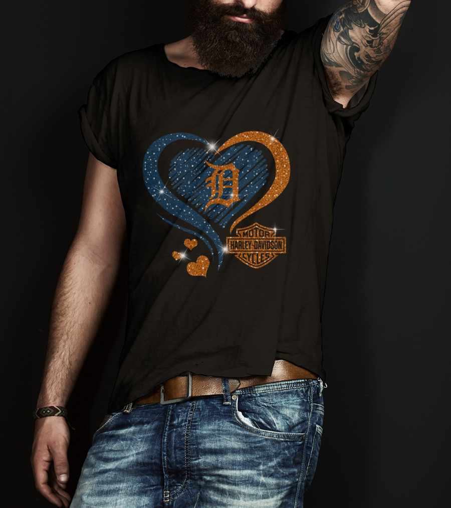 Motor Harley Davidson Cycles Detroit Tigers Sparkle Heart T-Shirt