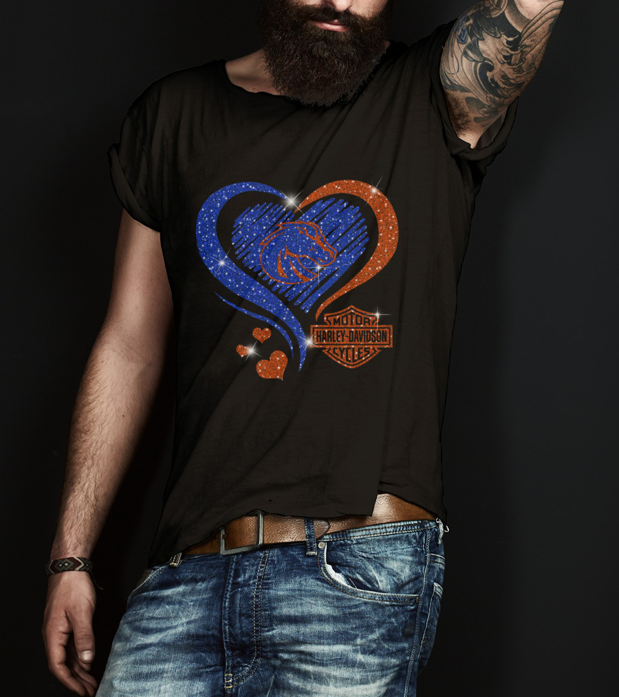 Boise State Broncos Heart Harley Davidson Cycles Sparkle T-Shirt