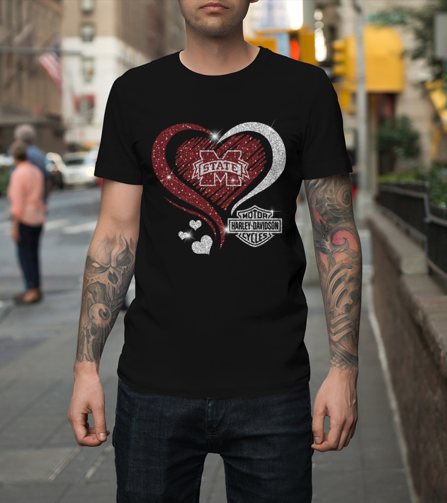Mississippi State Bulldogs Harley Davidson Heart Combination T-Shirt