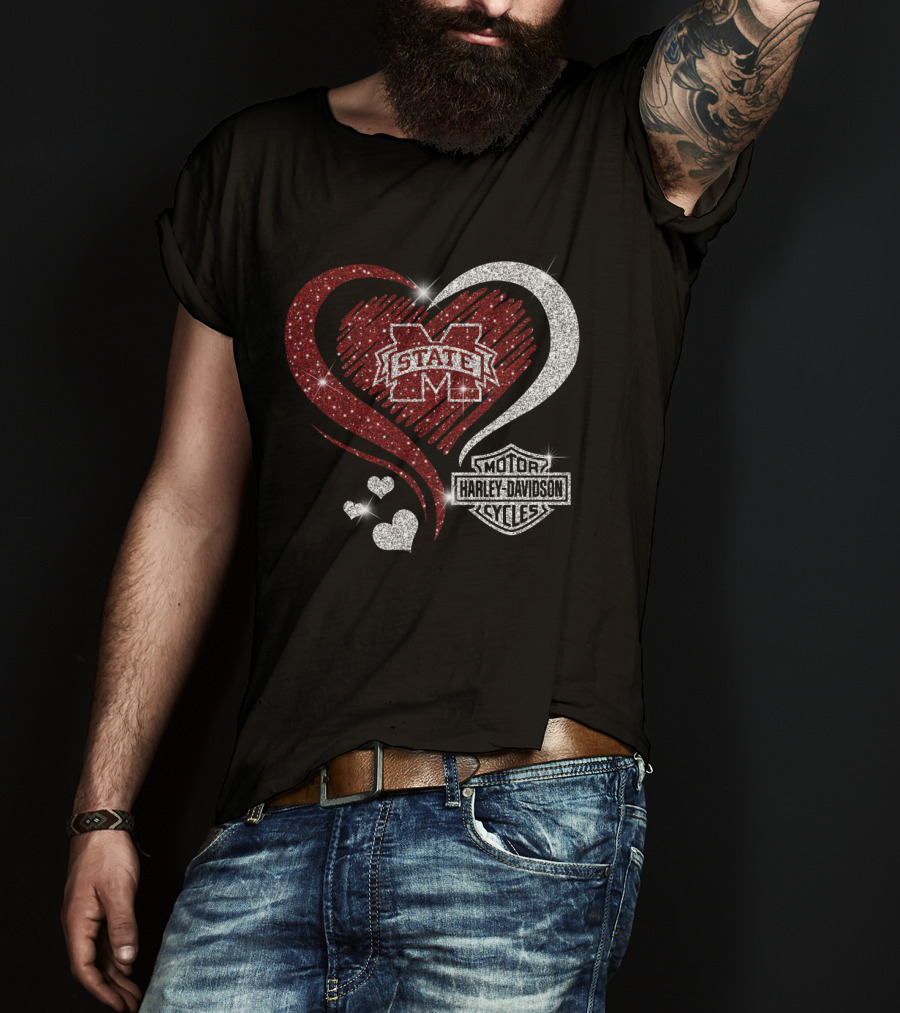 Mississippi State Bulldogs Harley Davidson Heart Combination T-Shirt