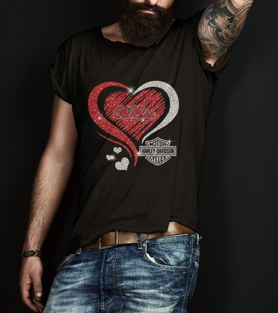 Ole Miss Rebels Heart Harley Davidson Cycles T-Shirt