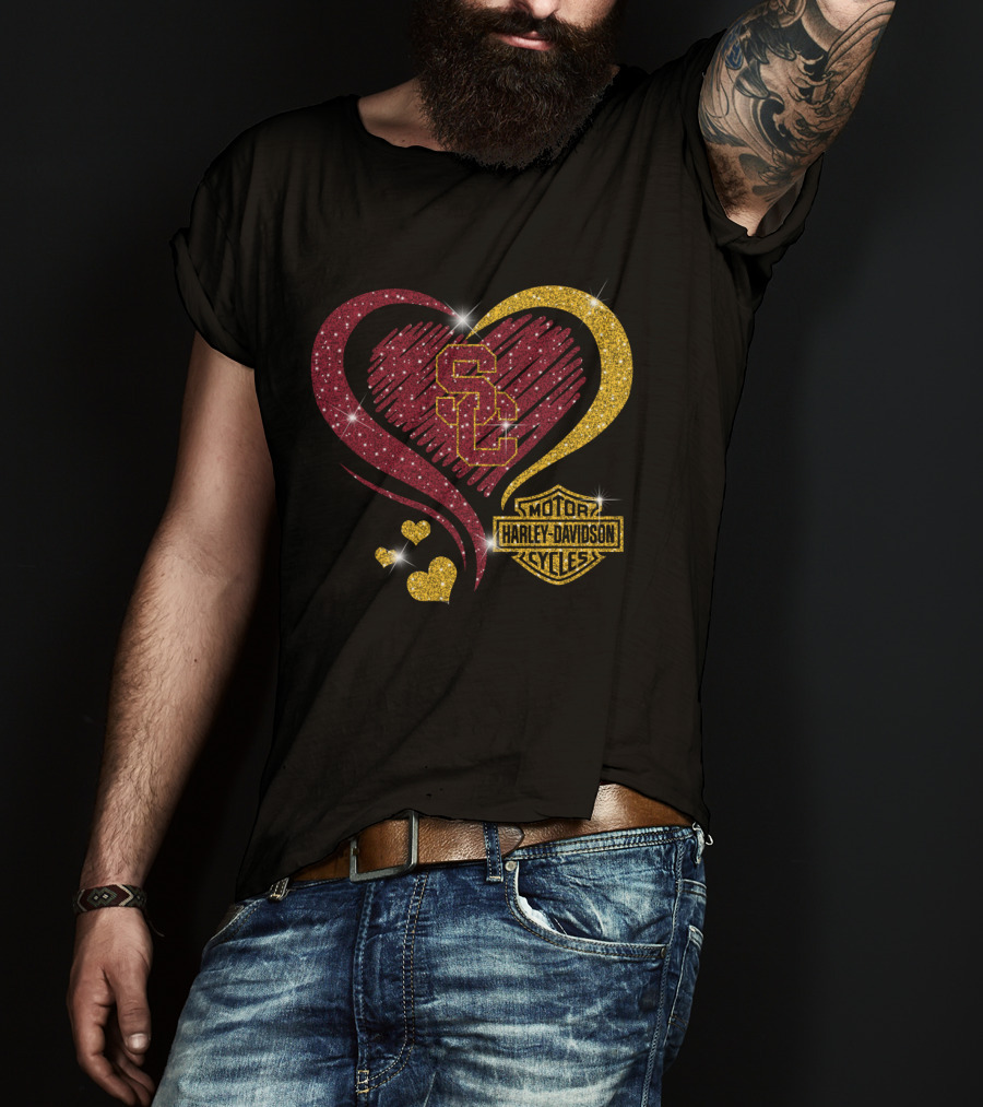 0306Hd Usc Trojans Sc Heart Harley Davidson Motor Cycles T-Shirt