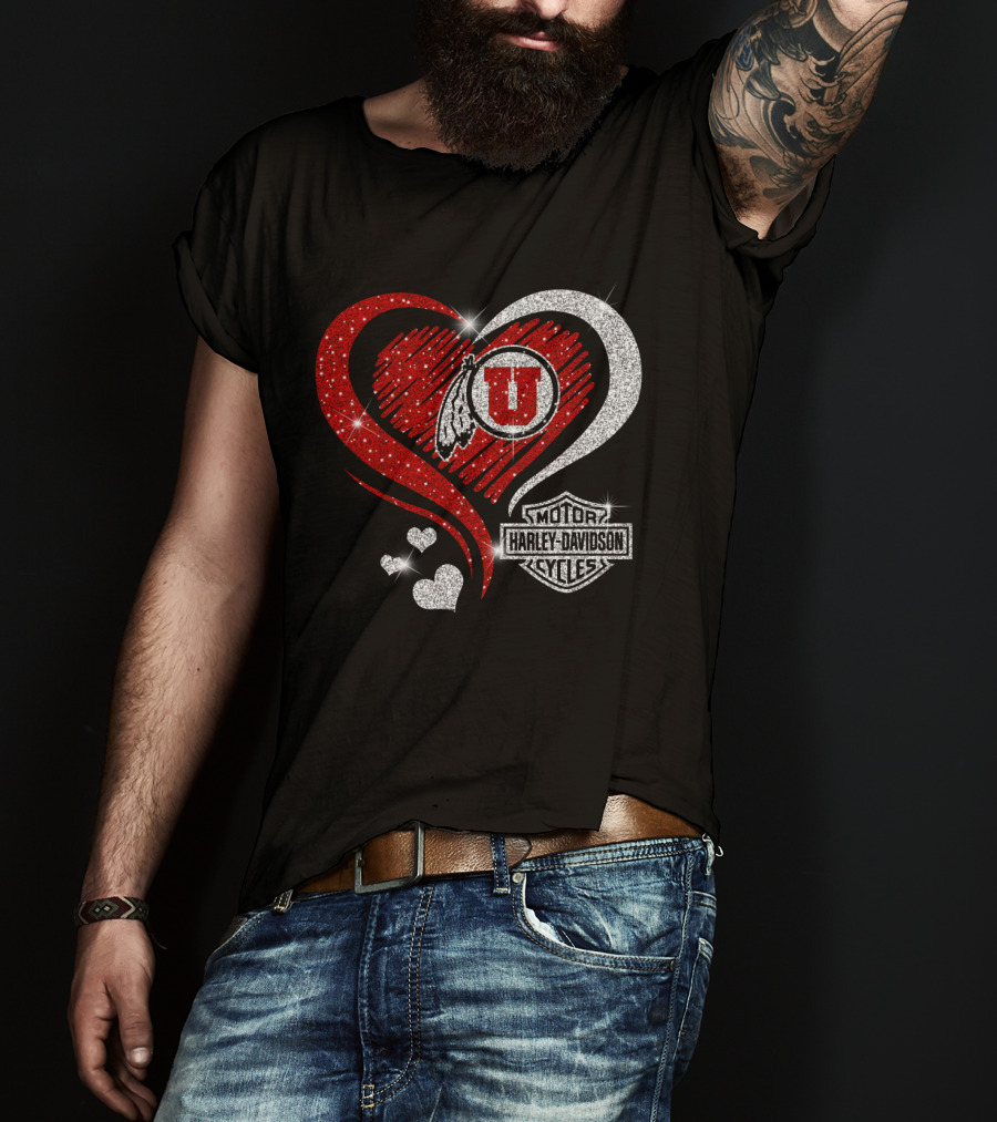 Utah Utes Harley Davidson Heart T-Shirt