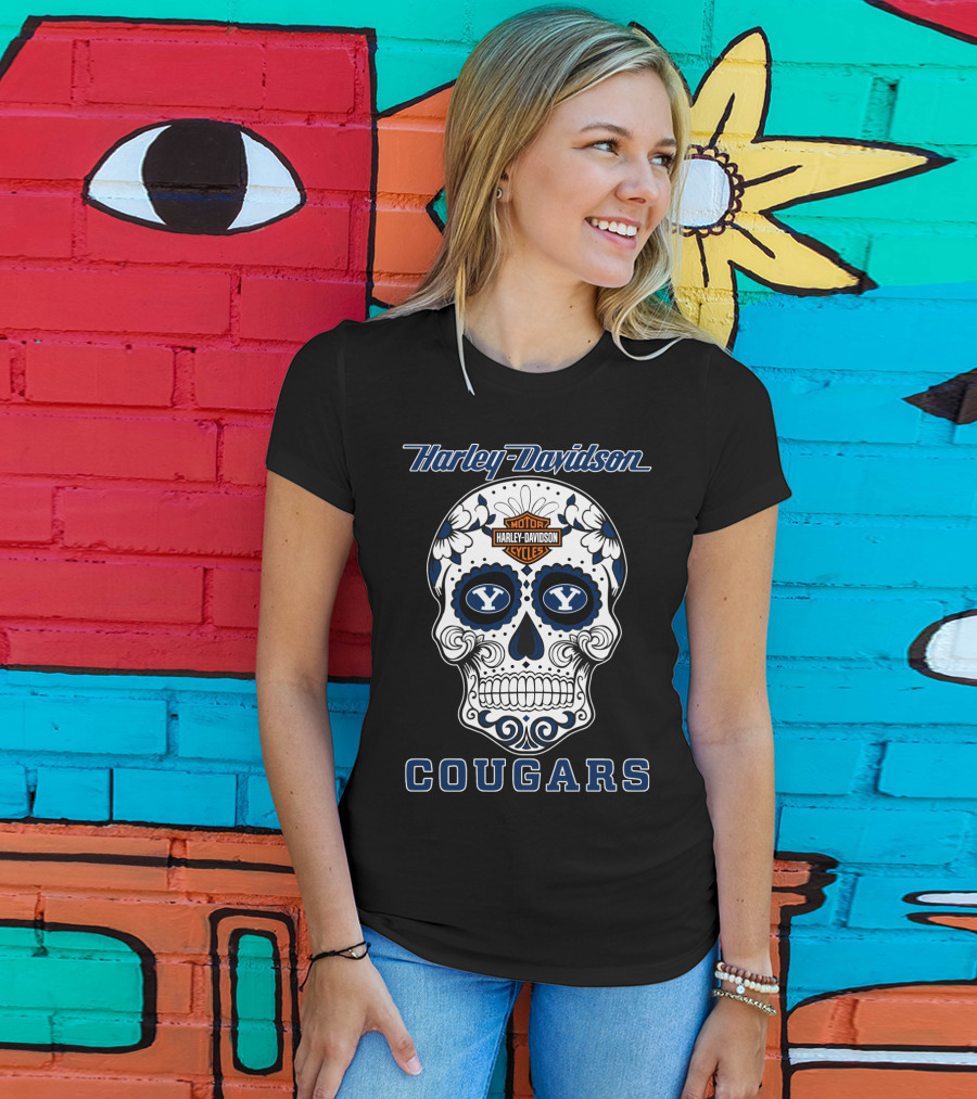 Harley Davidson Byu Cougars Sugar Skull T-Shirt