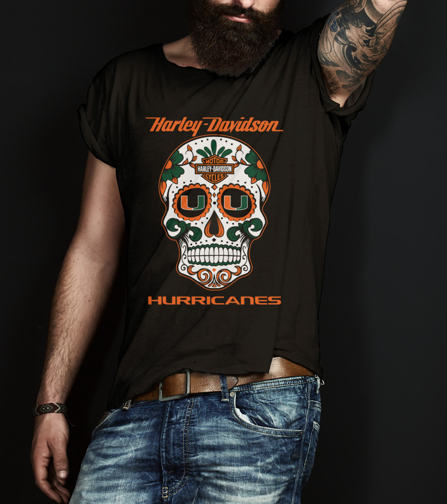 Harley Davidson Miami Hurricanes U Logo Sugar Skull T-Shirt