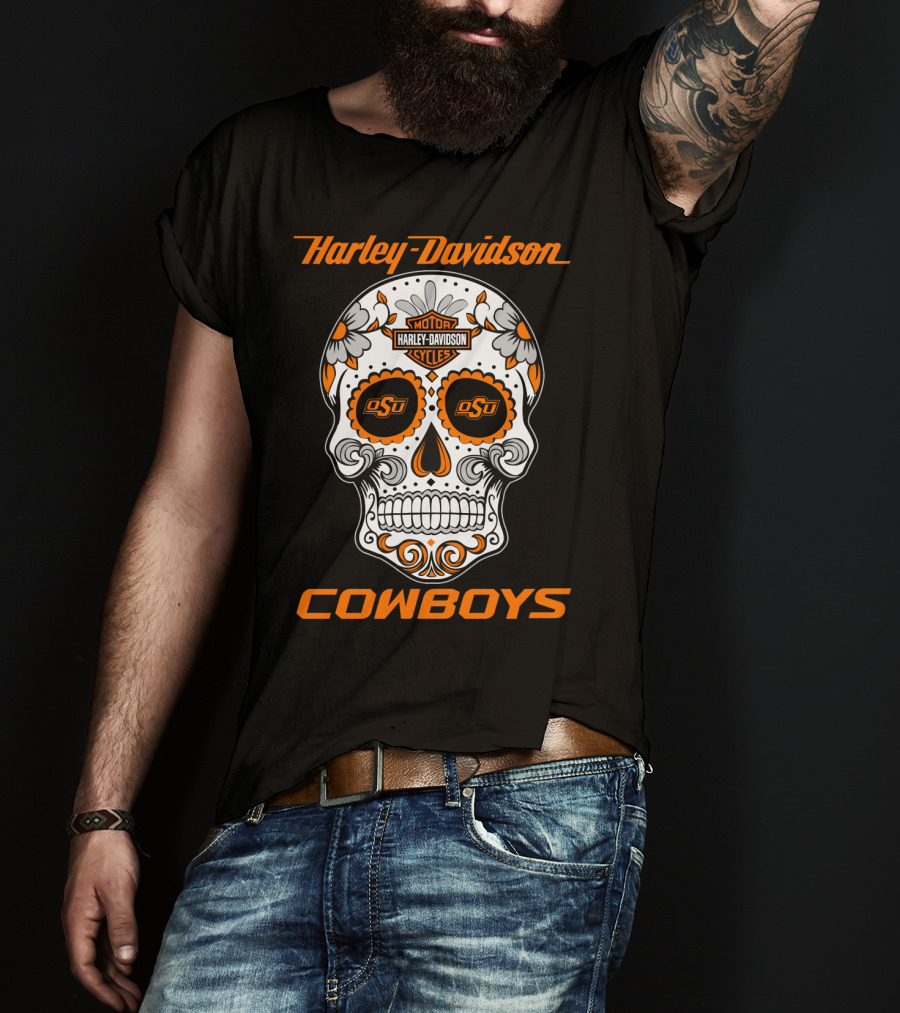 Harley Davidson Oklahoma State University Cowboys Skull Osu T-Shirt