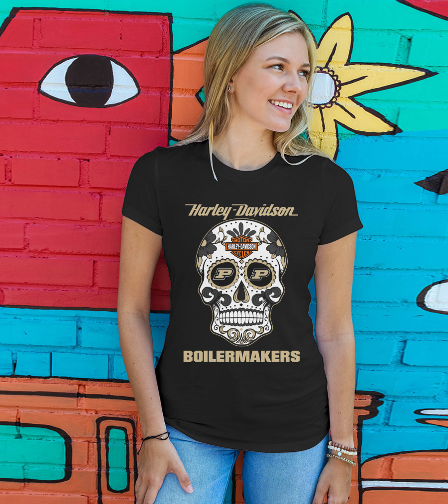 Harley Davidson Purdue Boilermakers Sugar Skull T-Shirt