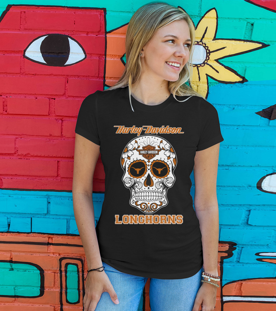 Harley Davidson Texas Longhorns Skull T-Shirt