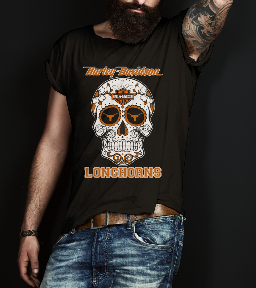 Harley Davidson Texas Longhorns Skull T-Shirt