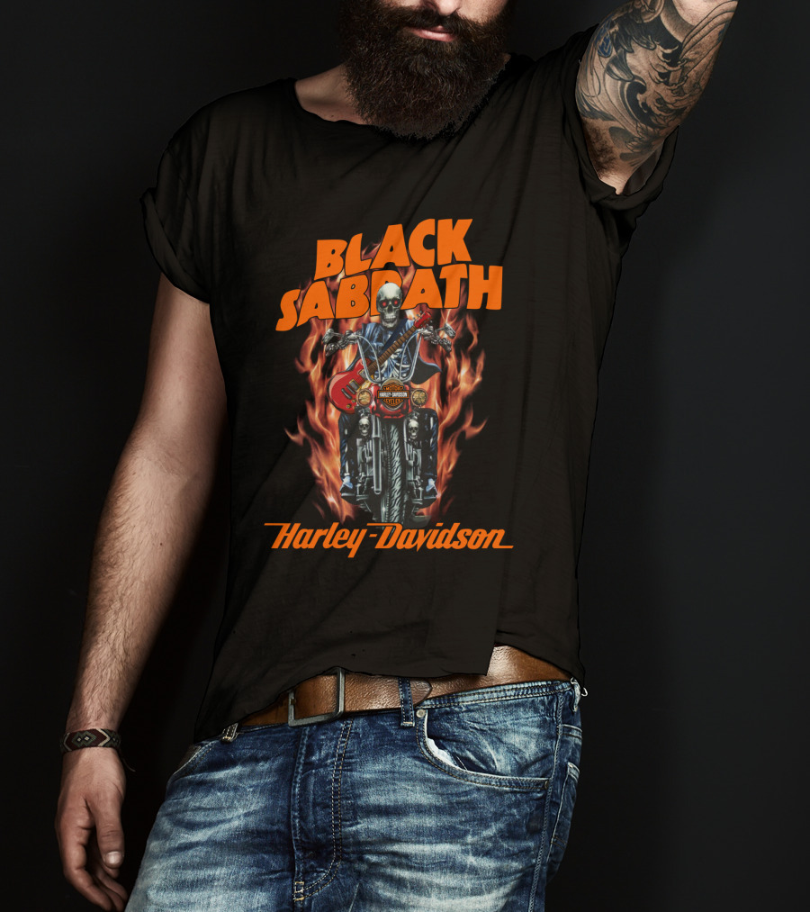 Black Sabbath Harley Davidson Skeleton Guitar Flames T-Shirt