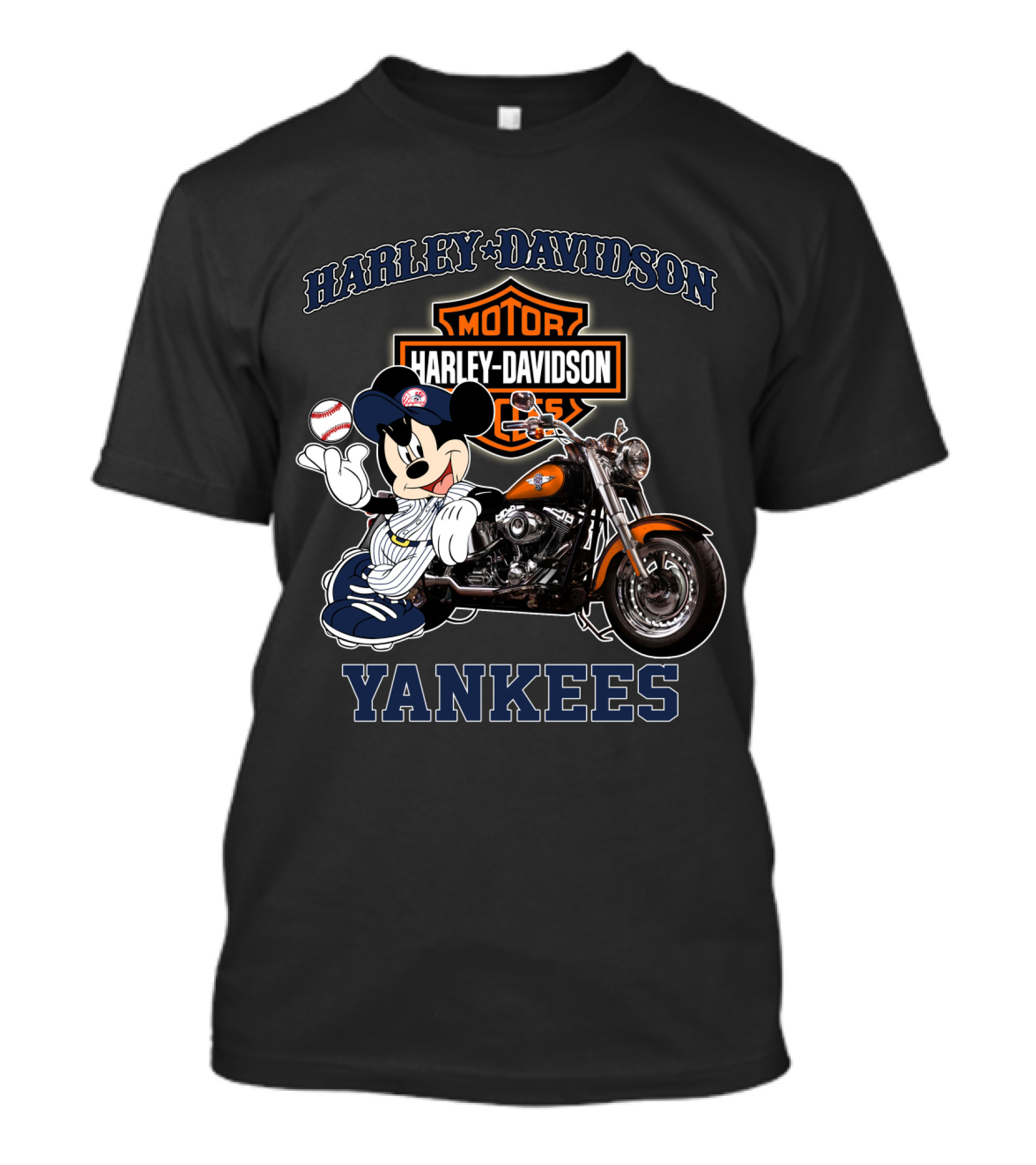 Harley Davidson New York Yankees Mickey Mouse Baseball Moto T-Shirt