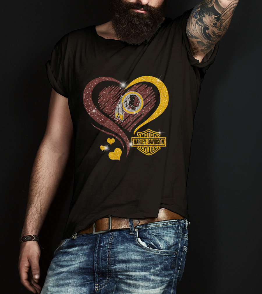 Hd Nfl Washington Redskins Harley Davidson Heart Sparkle T-Shirt