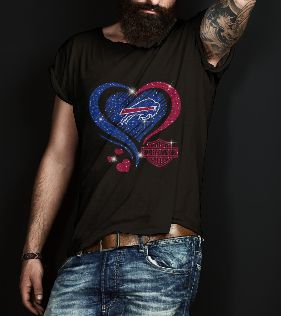 Buffalo Bills Heart Harley Davidson Motorcycles T-Shirt