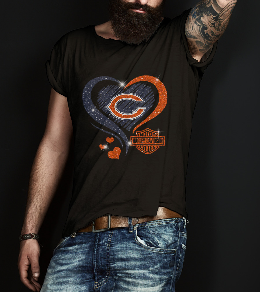 Chicago Bears Harley Davidson Heart T-Shirt