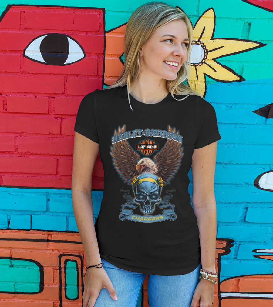 Harley Davidson Motor Cycles Chargers Eagle Skull Badge T-Shirt