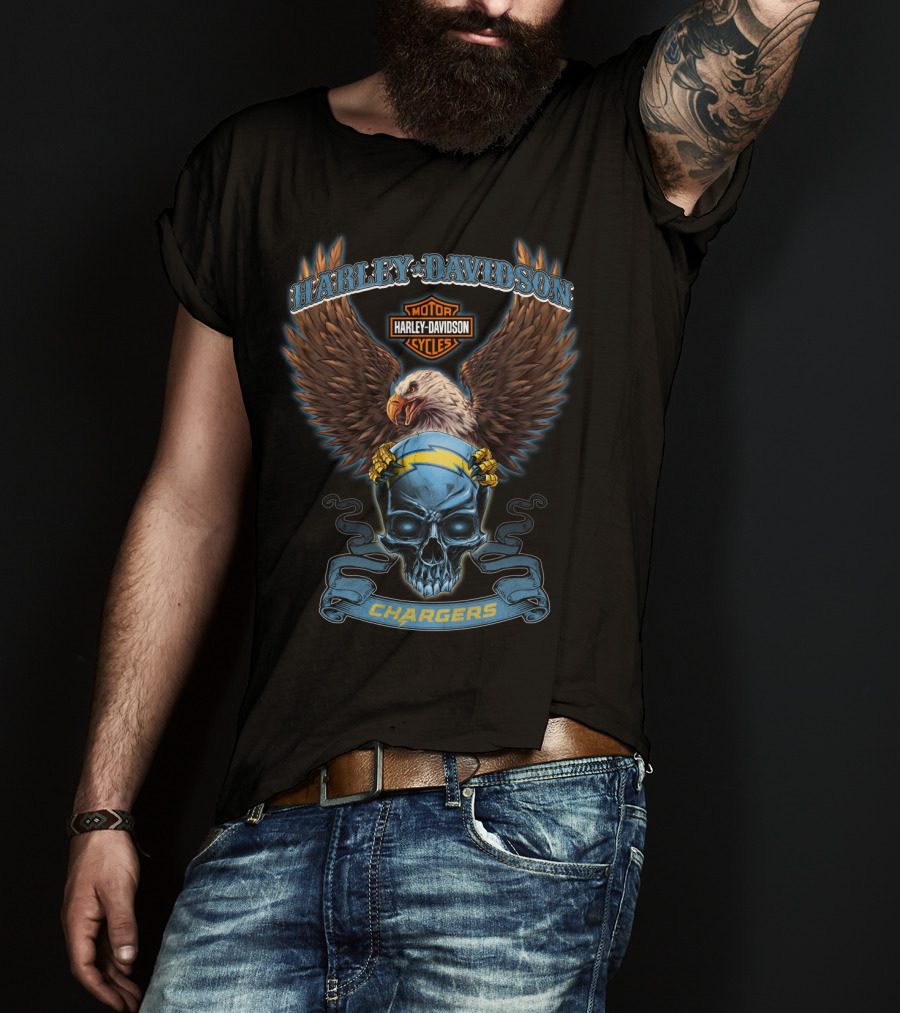 Harley Davidson Motor Cycles Chargers Eagle Skull Badge T-Shirt