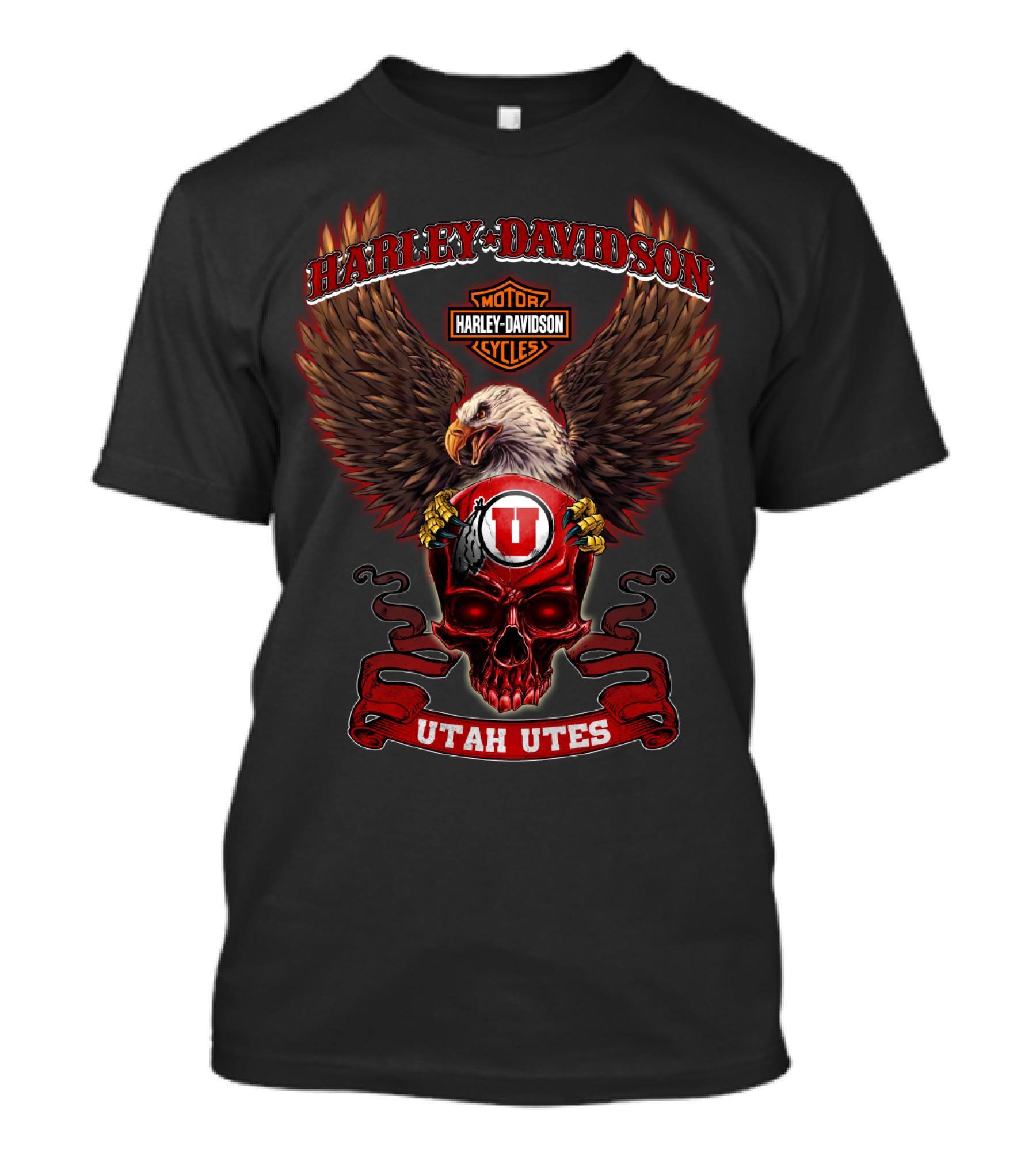 Harley Davidson Utah Utes Bald Eagle Skull T-Shirt