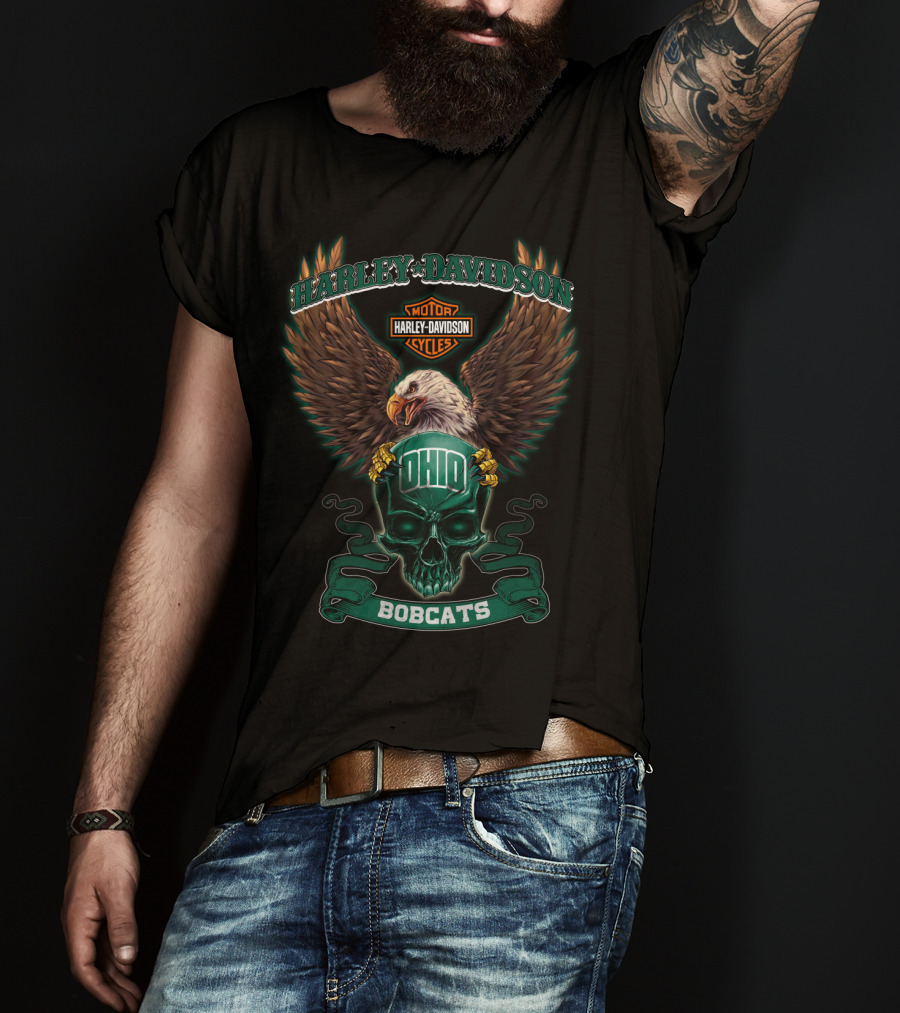 Harley Davidson Ohio Bobcats Eagle Skull T-Shirt