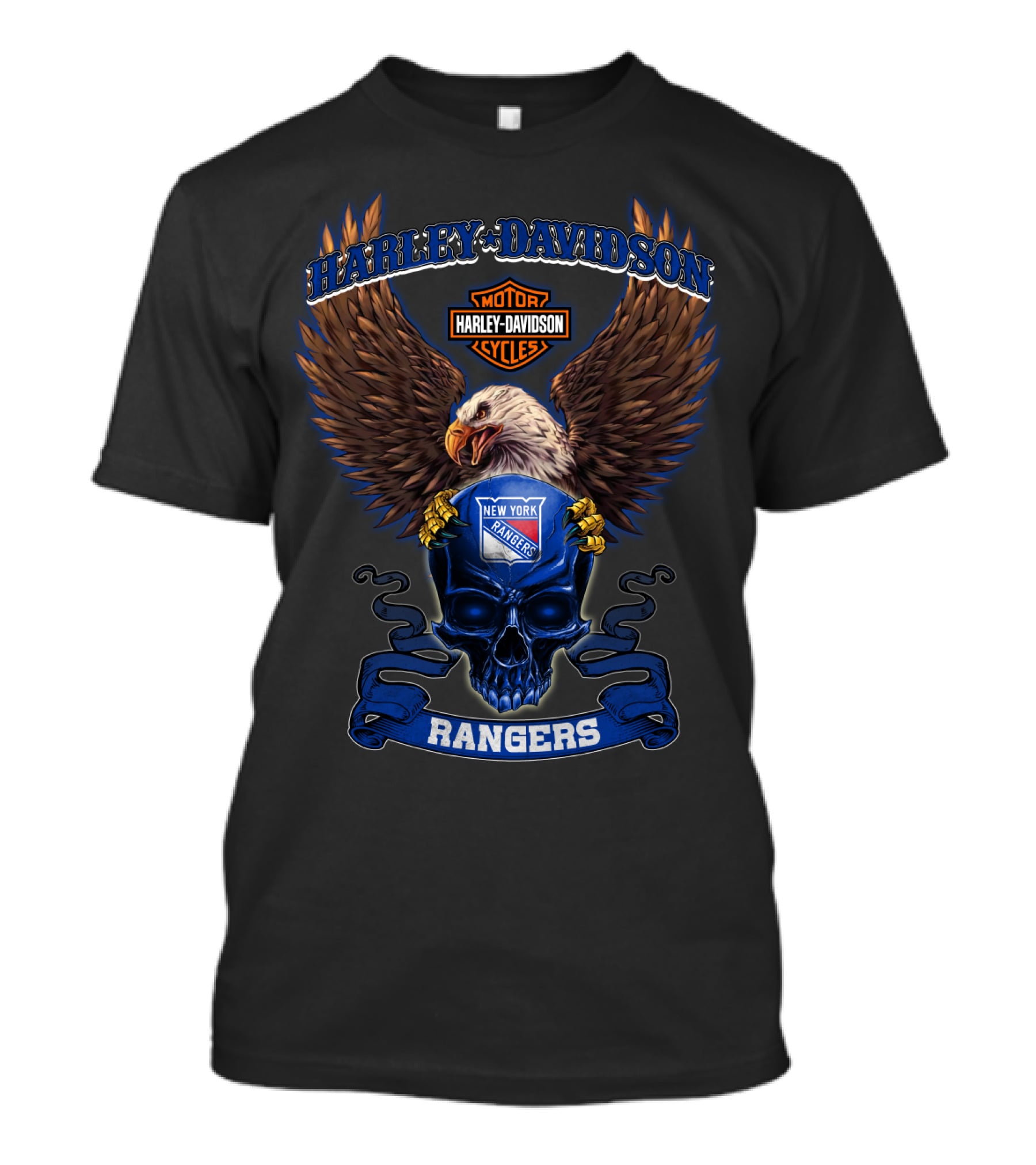 Harley Davidson Motor Cycles New York Rangers Eagle Skull T-Shirt