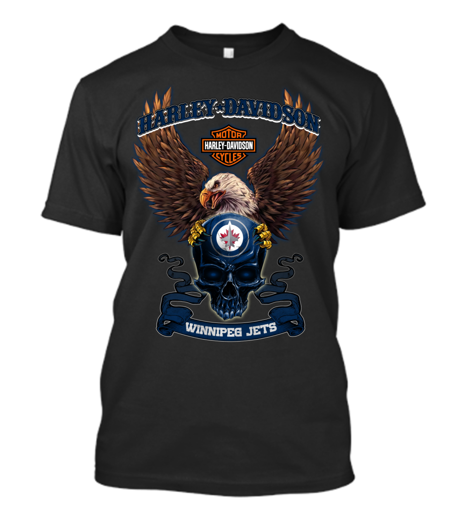 Harley Davidson Motor Cycles Winnipeg Jets Eagle Skull T-Shirt