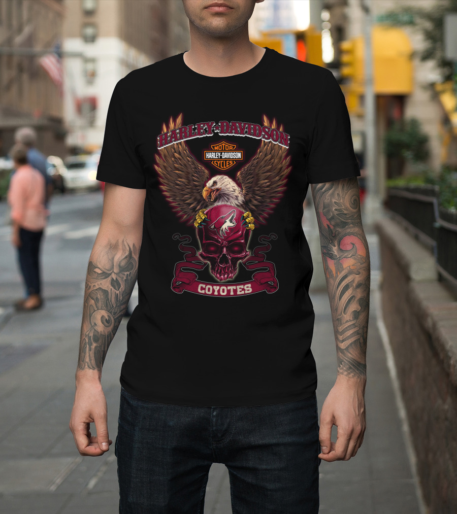 Harley Davidson Motorcycles Arizona Coyotes Bald Eagle Shield T-Shirt