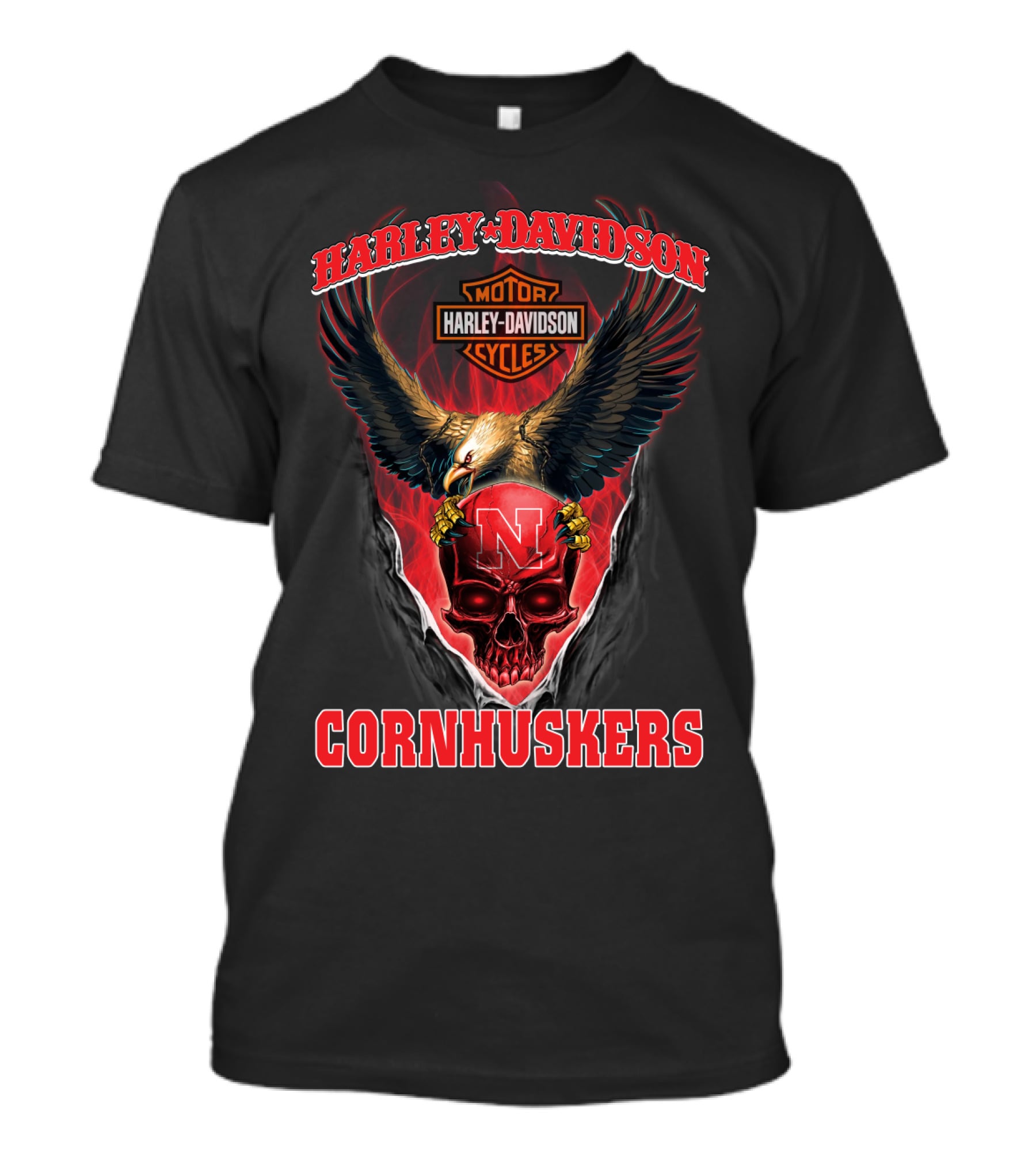 Harley Davidson Cornhuskers Eagle Skull N Motorcycle Cycles T-Shirt
