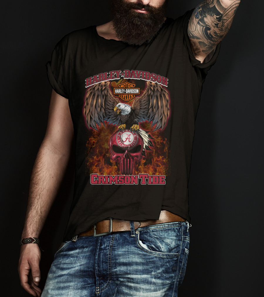 Harley Davidson Crimson Tide Eagle Skull Hd T5M1 Alabama T-Shirt