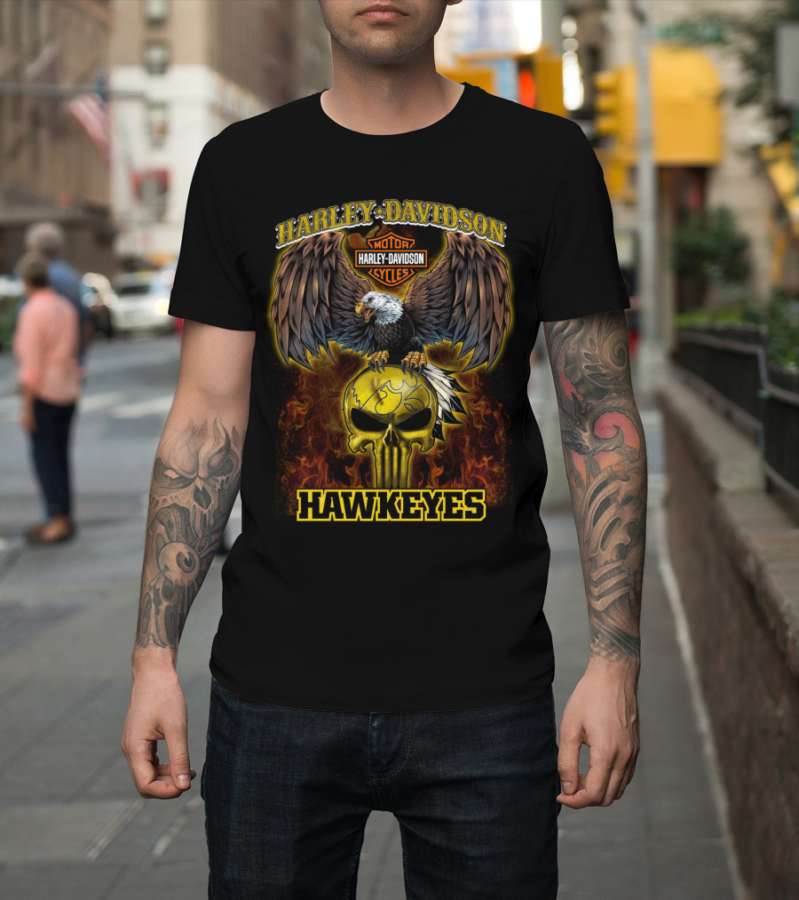 Harley Davidson Hawkeyes Eagle Skull Flame T-Shirt