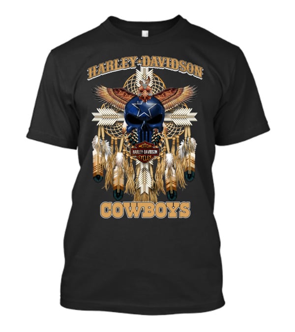 Harley Davidson Motor Cycles Cowboys Dreamcatcher Feathers Eagle Skull Star T-Shirt