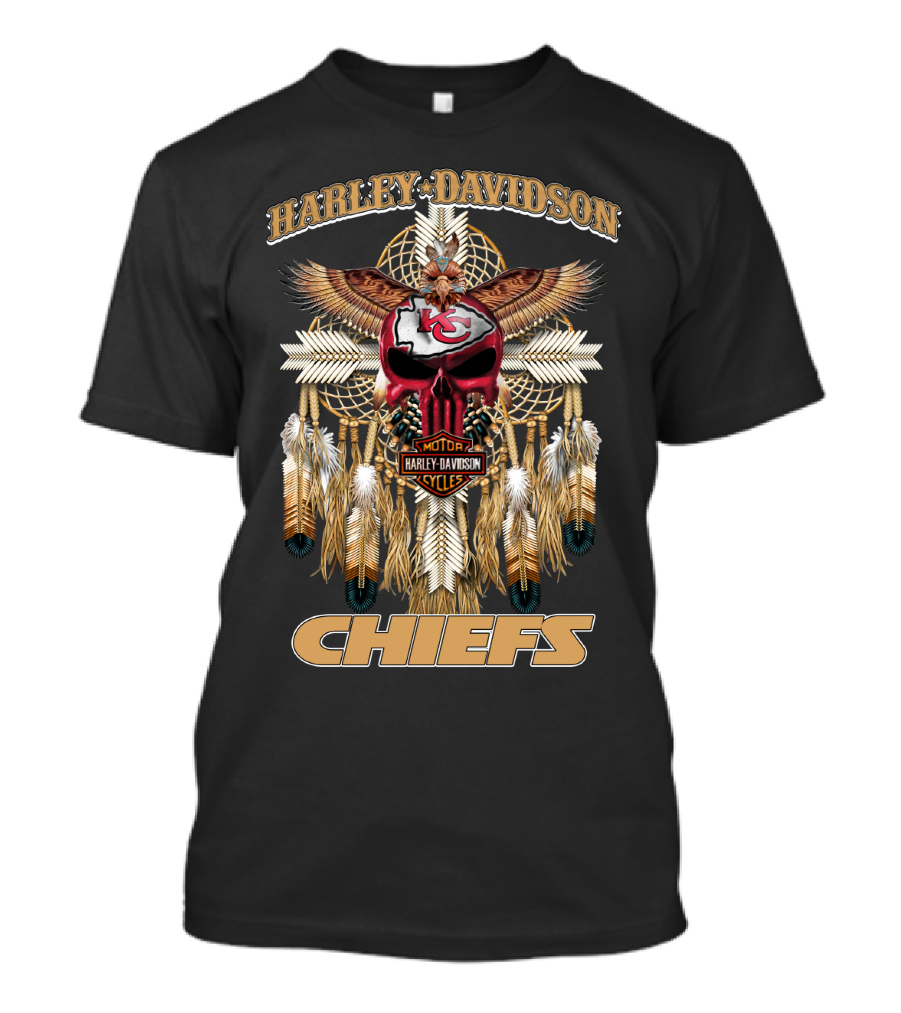 Harley Davidson Chiefs Motorcycles Kc Native Feathers And Eagle T-Shirt