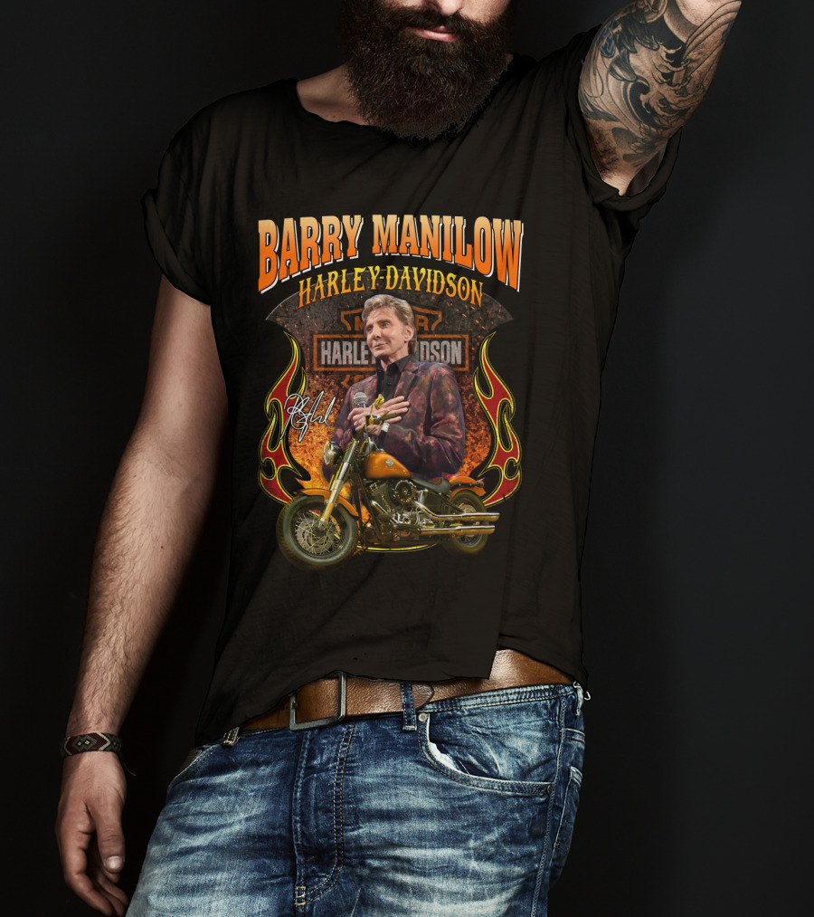 Barry Manilow Harley Davidson Motorcycle Flame T-Shirt