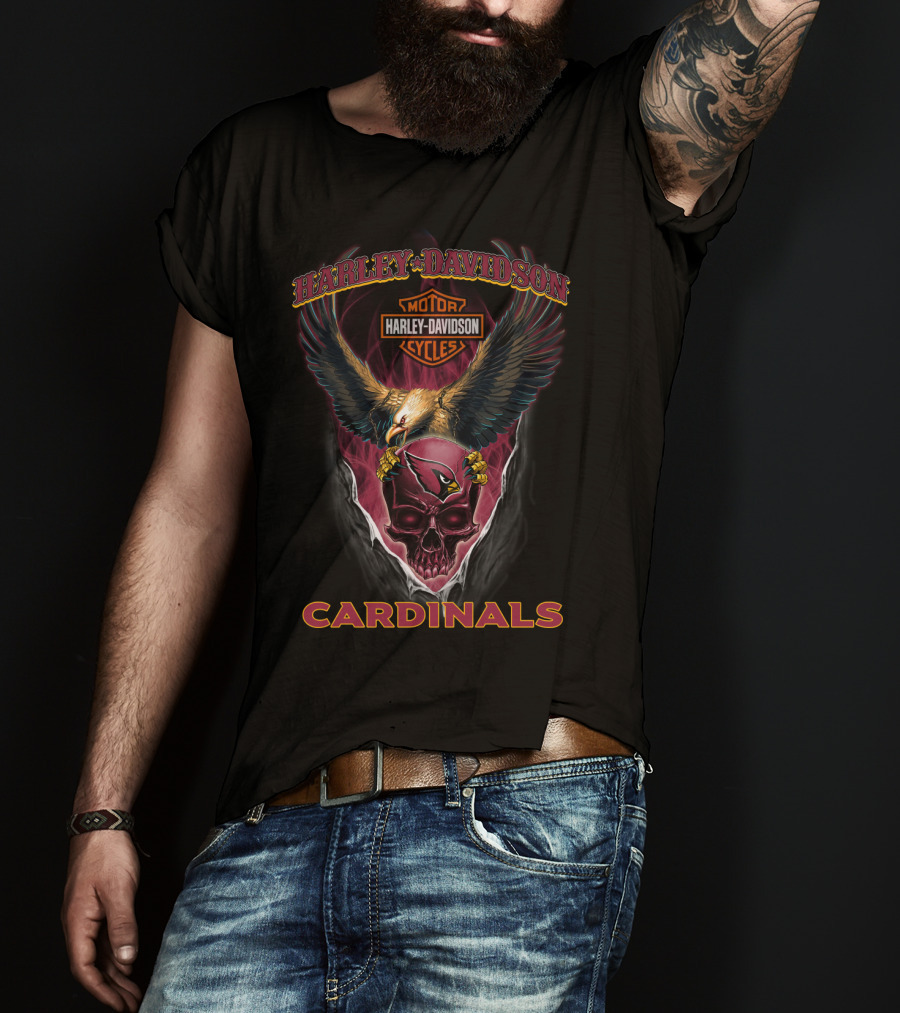 Harley Davidson Motor Cycles Cardinals Eagle And Skull T-Shirt