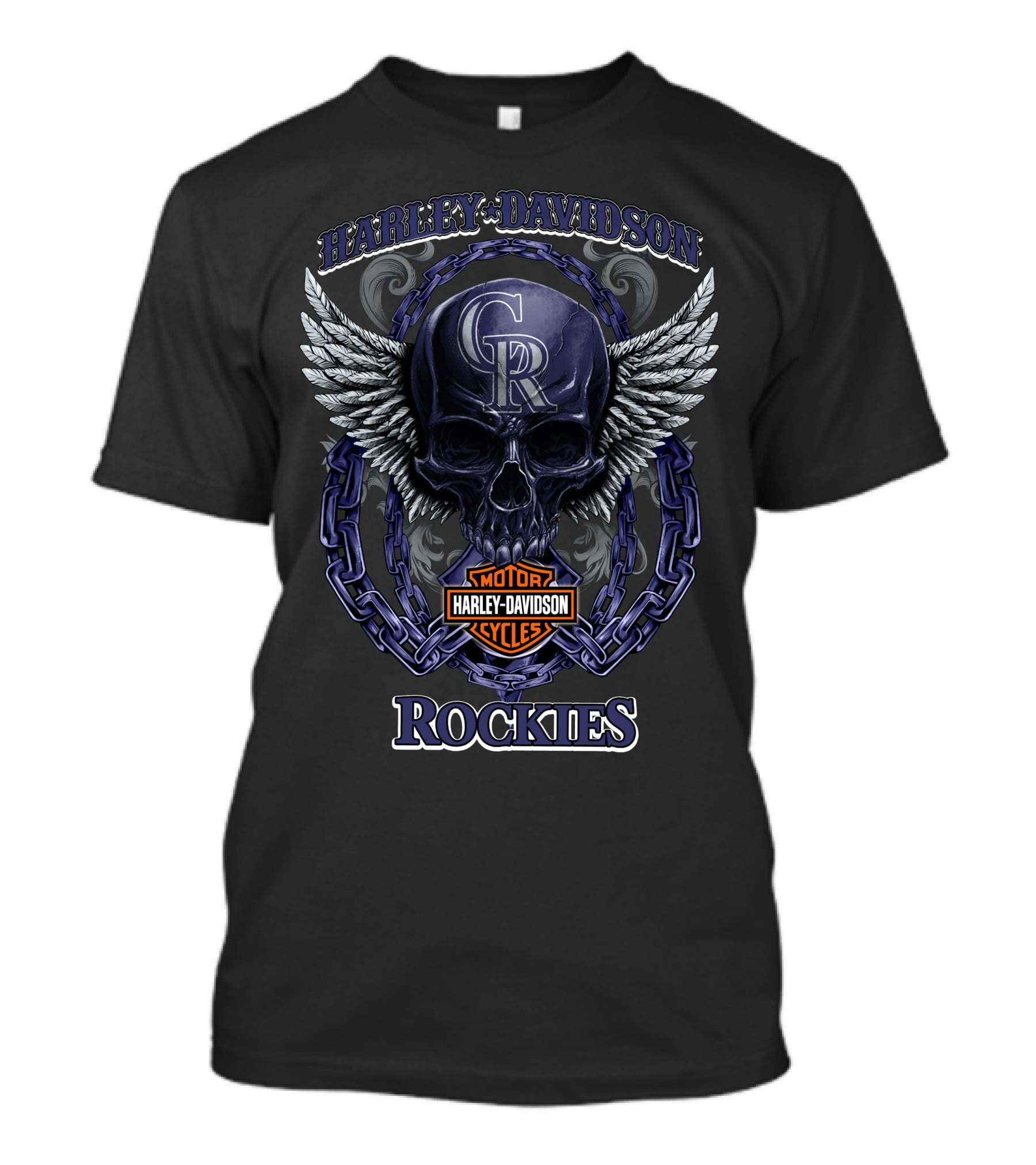 Harley Davidson Colorado Rockies Cr Skull With Wings And Chain T-Shirt