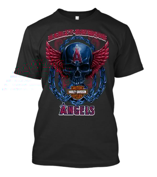 Harley Davidson Motorcycles Los Angeles Angels Skull Wings T-Shirt