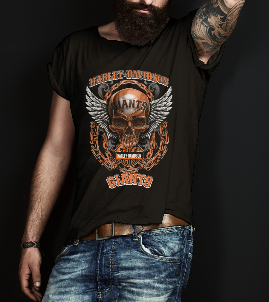 Harley Davidson Motorcycles Giants Skull Chains Wings T-Shirt